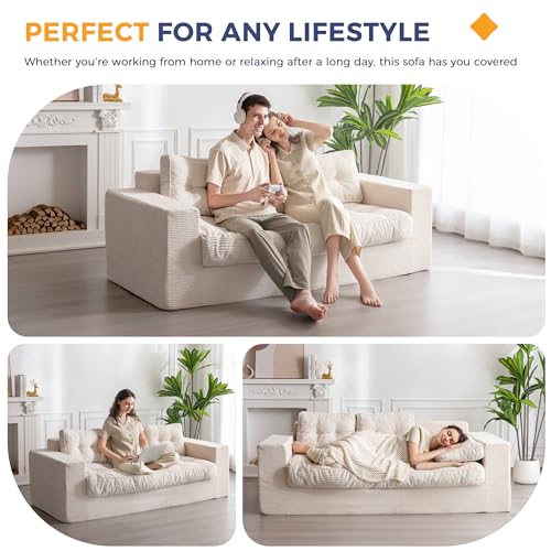 MAXYOYO 3 Seater Boneless Floor Sofa with Tufted Cushion, Beige A96326