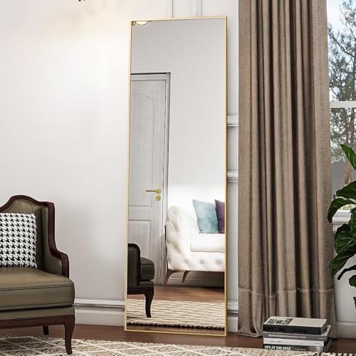Koonmi Large Full Length Mirror with Stand, Aluminum Alloy Frame, Black G7504