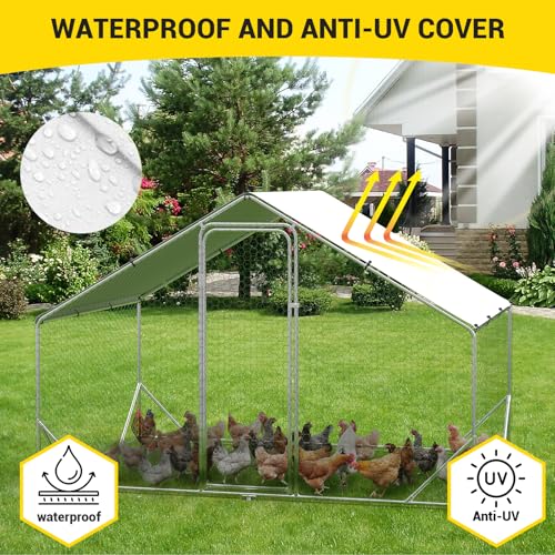 Large Metal Chicken Coop Walk-in Poultry Cage with Waterproof Cover, Double Lockable Doors X5588