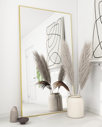 Koonmi Large Full Length Mirror with Stand, Aluminum Alloy Frame, Black G7504