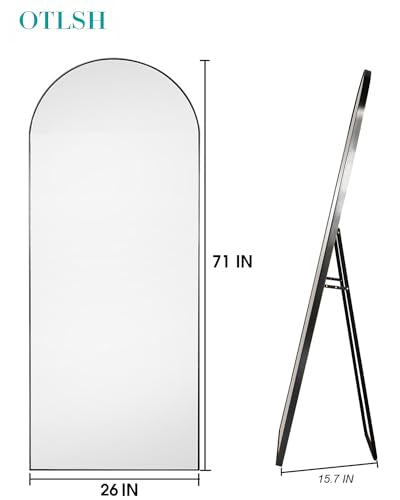 Arched Floor Mirror 58"x18" Full Length with Stand, Aluminum Frame, Black S856658