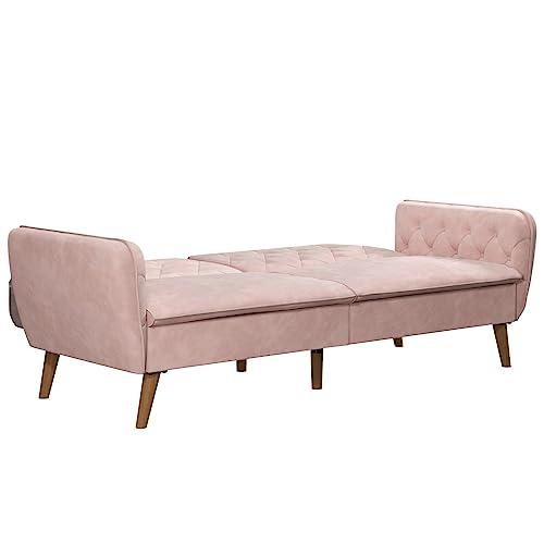 Novogratz Tallulah Memory Foam Futon Convertible Couch, Camel Faux Leather F5939