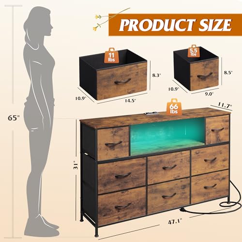 WLIVE Dresser for Bedroom with Charging Station and LED Lights, 8 Drawer R754