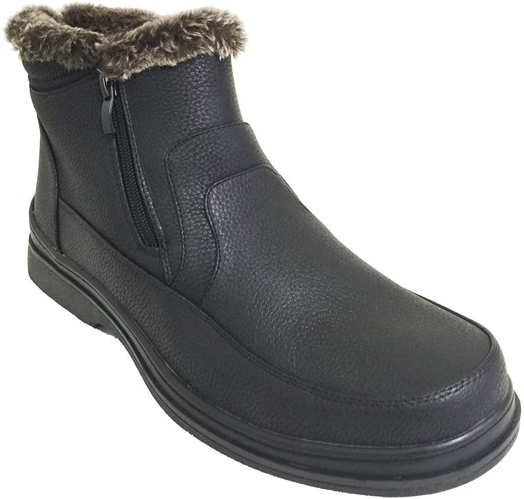 Men's Winter Boots Faux Fur Lined Dual Side Zipper Ankle Snow Comfort Shoes