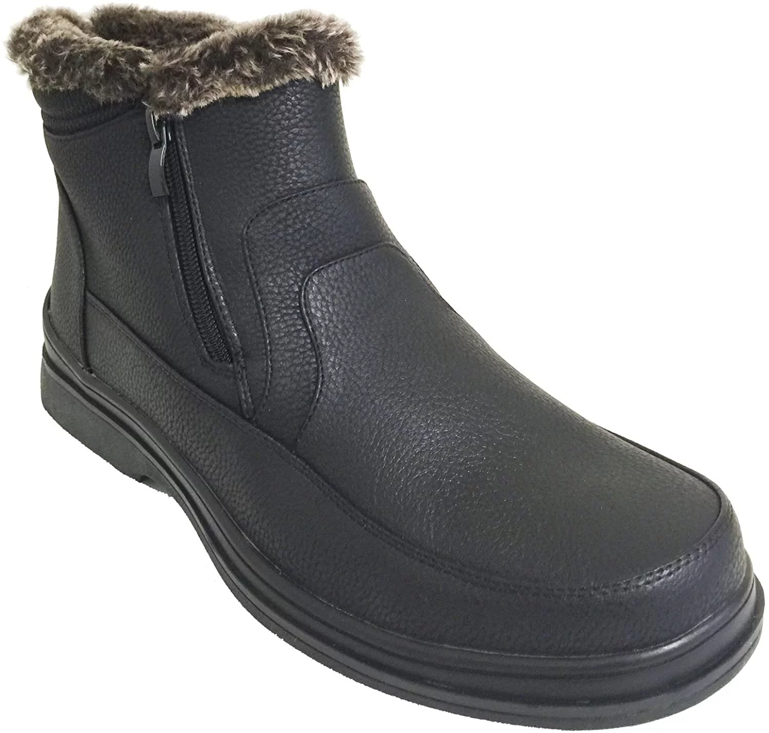 Men's Winter Boots Faux Fur Lined Dual Side Zipper Ankle Snow Comfort Shoes