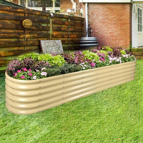 Land Guard 8ft Galvanized Raised Garden Bed Kit, Oval Metal Outdoor Planter Box, Silver D8675