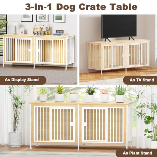EasyCom XL Wooden Dog Crate Furniture for Medium and Large Breeds, 2 Doors A673