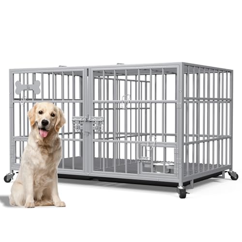 aboxoo 42/48 inch Heavy Duty Metal Dog Crate for Large Dogs with Wheels and Tray M5685