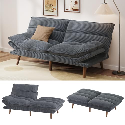 Pipishell Convertible Futon Sofa Bed, 66" Corduroy, Grey L81220