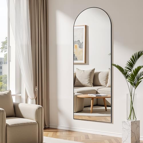 Simple Deluxe Arched Full Length Floor Mirror with Stand, 59"x16", Black U968