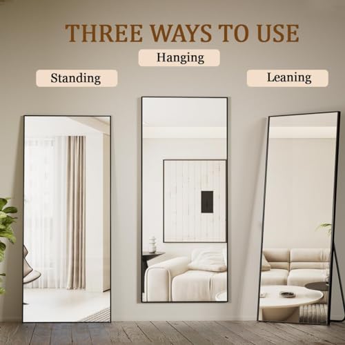 Koonmi Large Full Length Mirror with Stand, Aluminum Alloy Frame, Black G7504