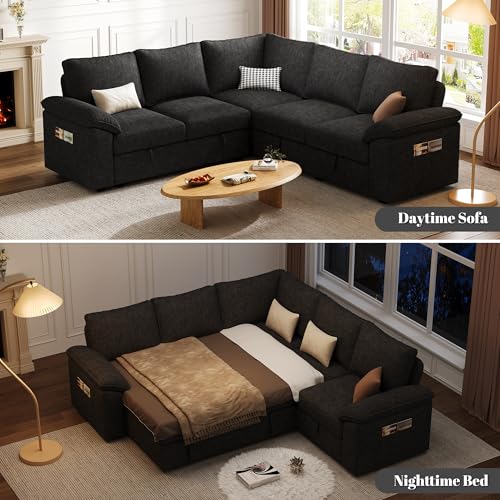 108 Inch U-Shaped Sectional Sleeper Sofa with Pull Out Bed, Dark Grey J60928