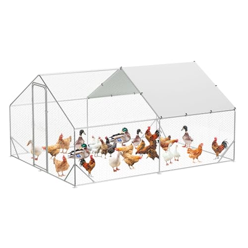Large Metal Chicken Coop Walk-in Poultry Cage with Waterproof Cover, Double Lockable Doors X5588