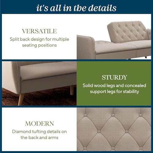 Novogratz Tallulah Memory Foam Futon Convertible Couch, Camel Faux Leather F5939