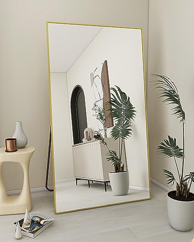 Koonmi Large Full Length Mirror with Stand, Aluminum Alloy Frame, Black G7504