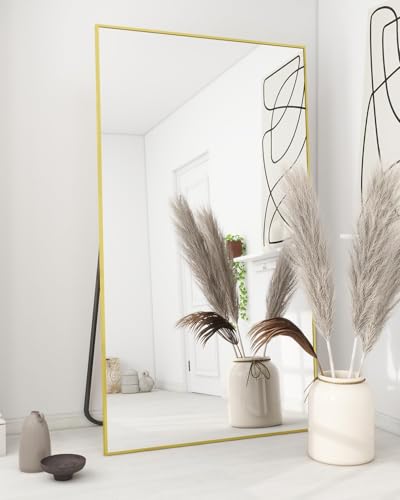 Koonmi Large Full Length Mirror with Stand, Aluminum Alloy Frame, Black G7504