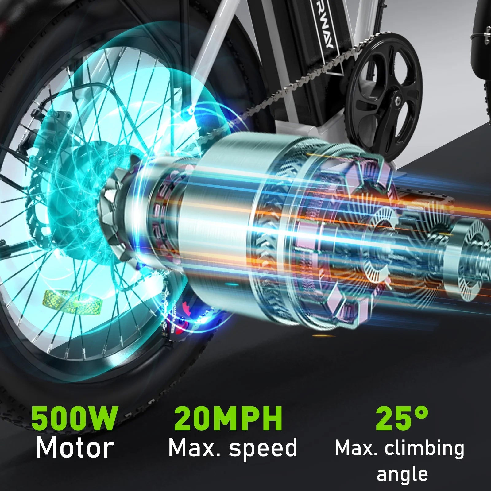 COLORWAY 20x3.0 Fat Tire Electric Bike, Foldable Mountain E-Bike with 500W Motor Y6526
