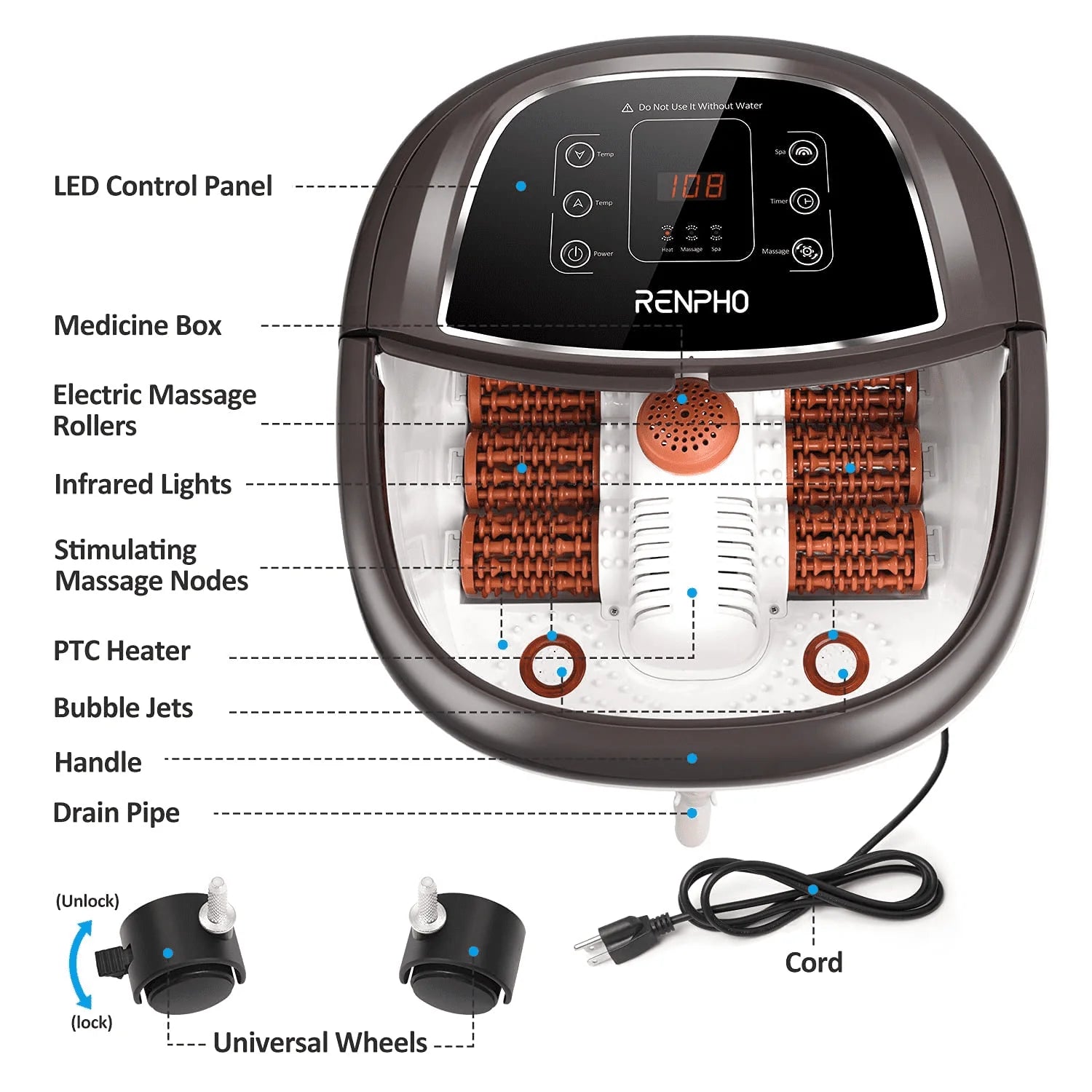 RENPHO Foot Spa Bath Massager with Heat Bubbles and Jets A1998