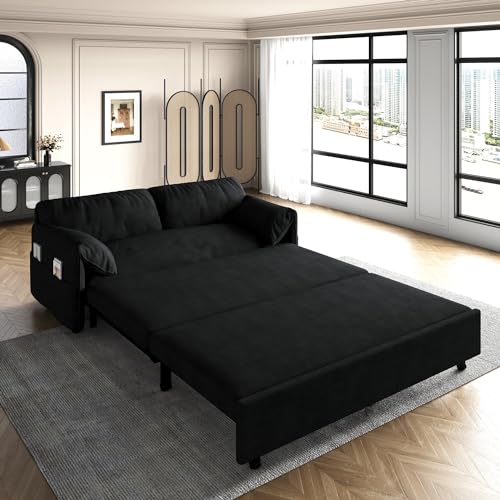 Queen Size Futon Sofa Bed with 2 Pillows, Blue V9731