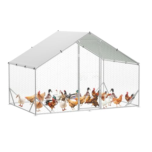 Large Metal Chicken Coop Walk-in Poultry Cage with Waterproof Cover, Double Lockable Doors X5588
