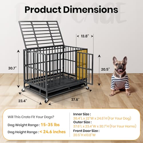 Oranland 48 inch Heavy Duty Dog Crate for Large Dogs, Double Door with Wheels J273901