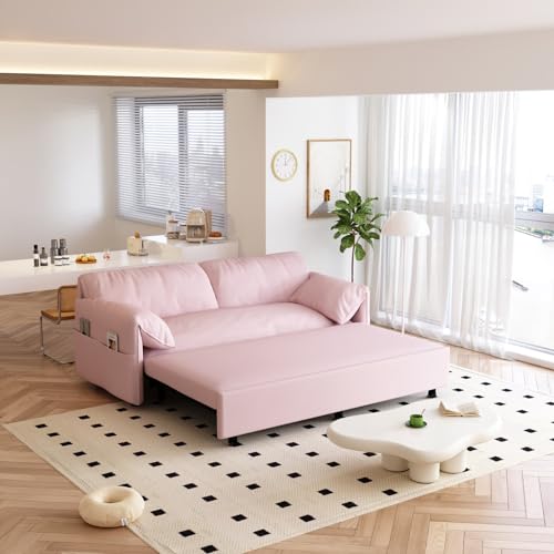 Queen Size Futon Sofa Bed with 2 Pillows, Blue V9731