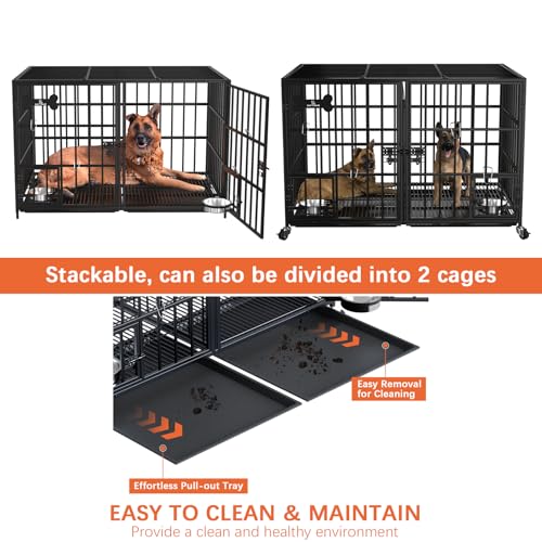 aboxoo 42/48 inch Heavy Duty Metal Dog Crate for Large Dogs with Wheels and Tray M5685