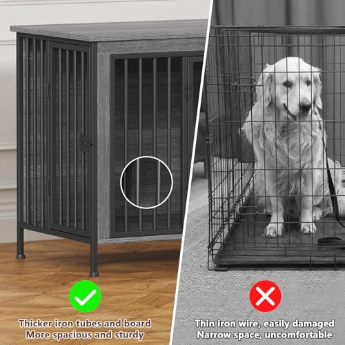 EasyCom XL Wooden Dog Crate Furniture for Medium and Large Breeds, 2 Doors A673