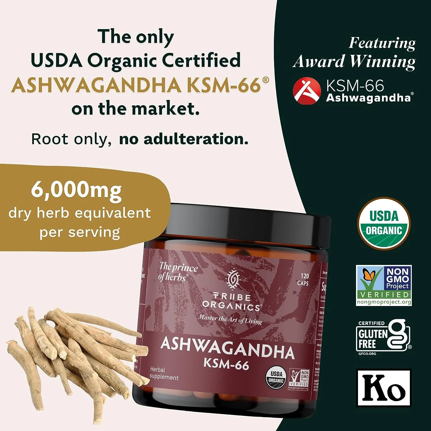 Tribe Organics KSM-66 Ashwagandha Supplement, 120 Capsules Y42573