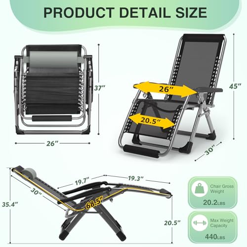 Suteck Zero Gravity Chair Reclining Camping Lounge with Removable Cushion and Cup Holder Z41184