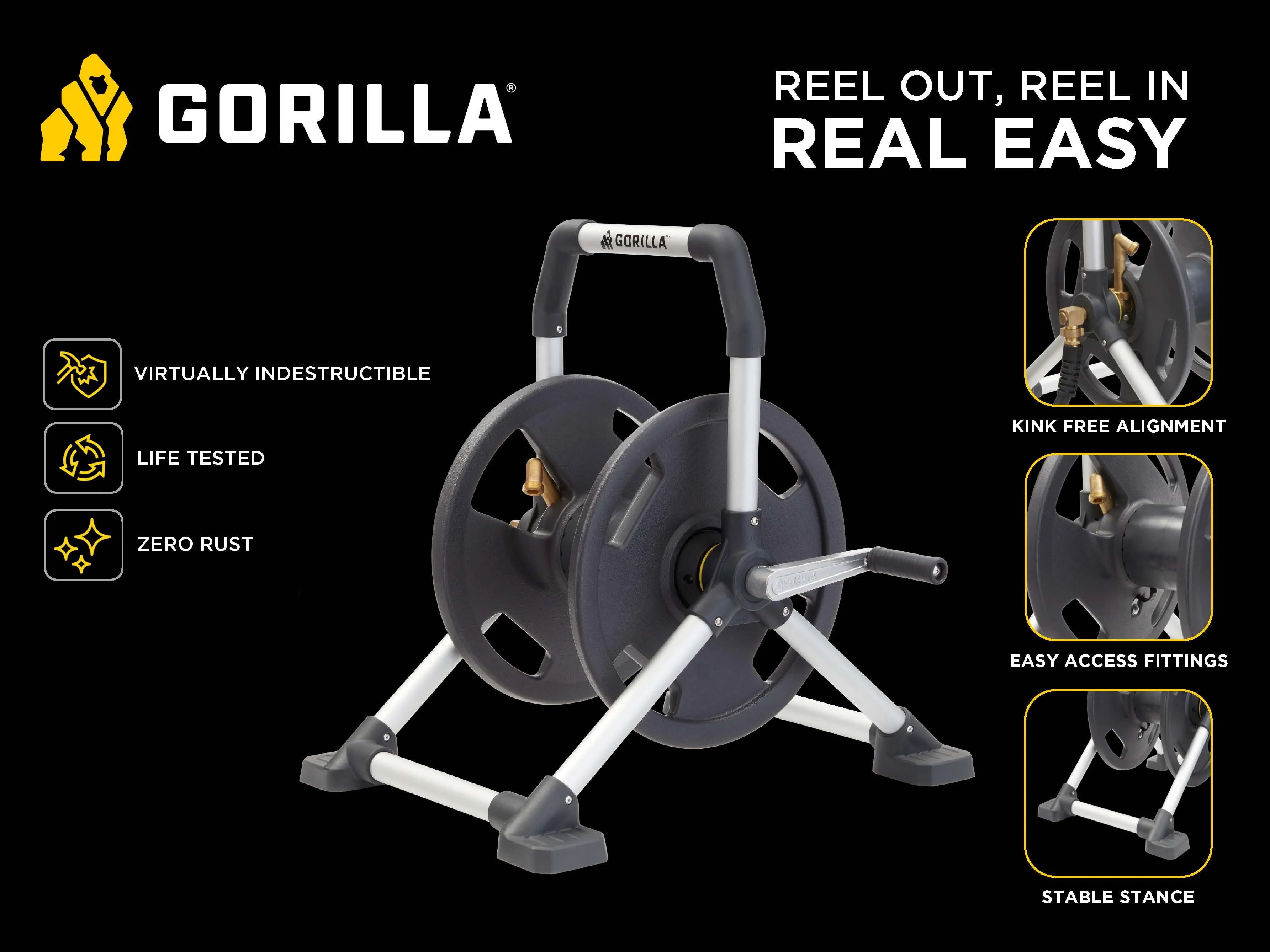 Gorilla 150 ft. Aluminum Zero-Rust Upright Hose Reel E14305