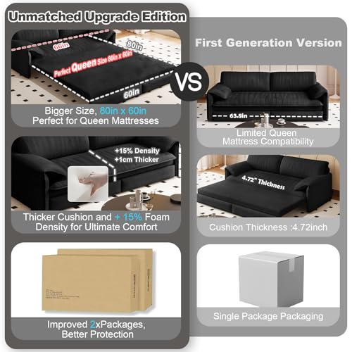 Queen Size Futon Sofa Bed with 2 Pillows, Blue V9731