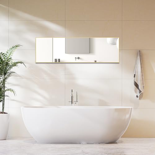 Sweetcrispy 64"x21" Arched Full Length Mirror, Standing or Leaning, Gold U4556