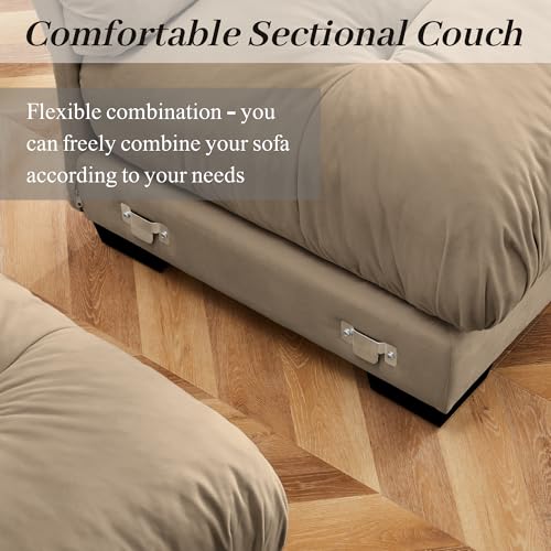 130" Modular Sectional Sofa with Movable Ottoman, Velvet Upholstered, Green Y4976