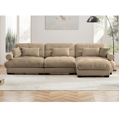 130" Modular Sectional Sofa with Movable Ottoman, Velvet Upholstered, Green Y4976