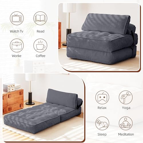 GYUTEI Folding Sofa Bed Convertible Sleeping Chair with Corduroy Fabric, Grayish Blue E807