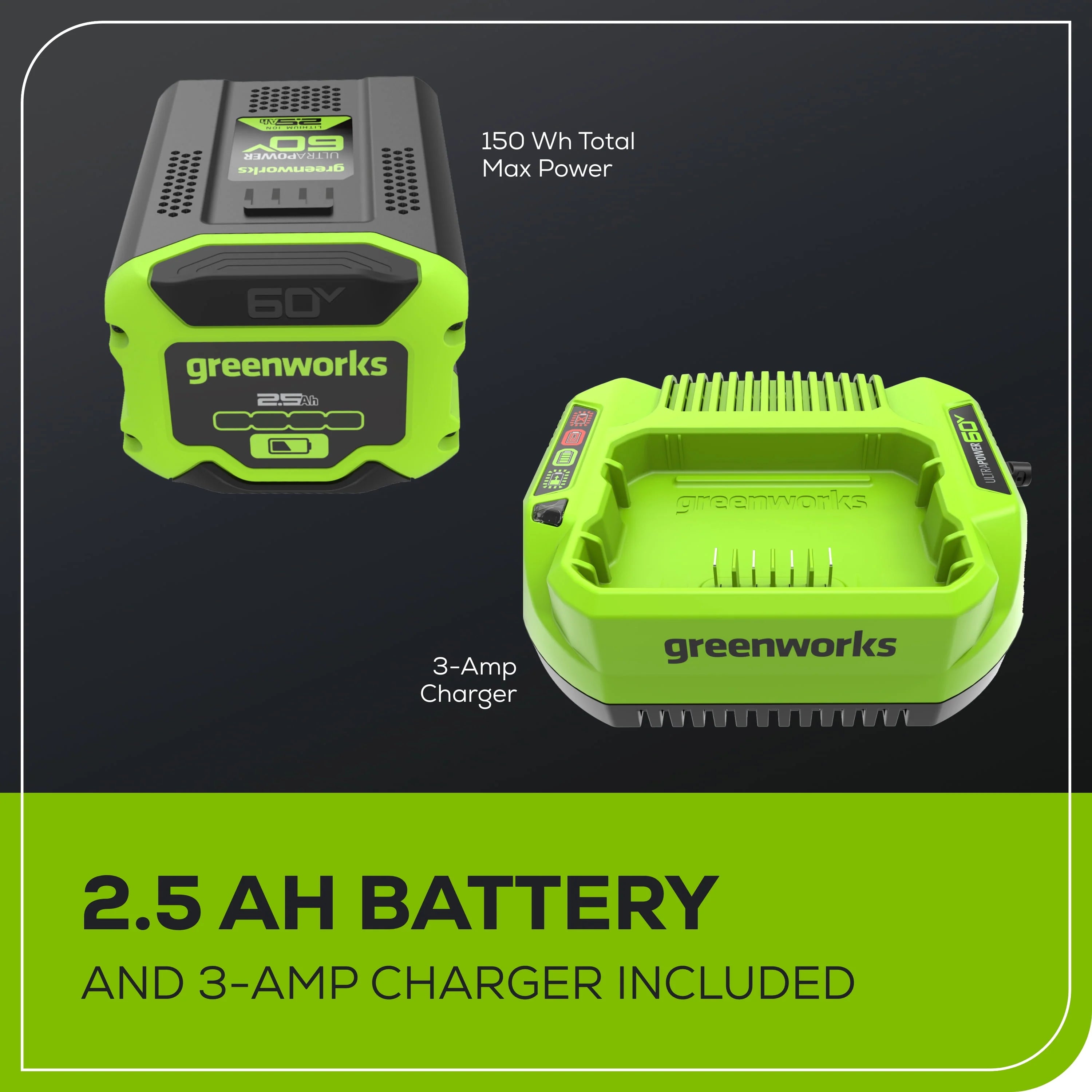Greenworks 60V 8" Edger with 2.5 Ah Battery & Charger K960250