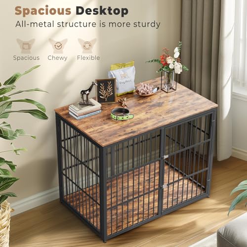 43'' Dog Crate Furniture with 3 Doors, XL Wooden End Table for Medium to Large Dogs M2208