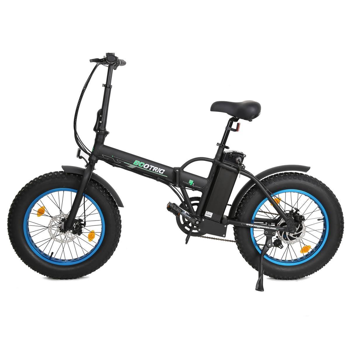 Ecotric 500W Folding Fat Tire Electric Bike Black/Blue - Megean