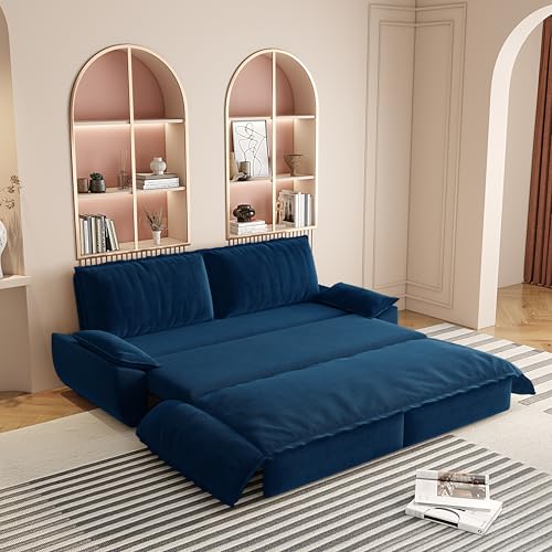 Queen Size Futon Sofa Bed with 2 Pillows, Blue V9731