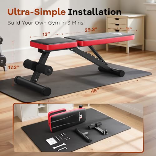 NICEPEOPLE Foldable Weight Bench for Home Gym, 660LBS Capacity Y3204