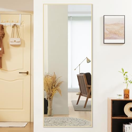 Sweetcrispy 64"x21" Arched Full Length Mirror, Standing or Leaning, Gold U4556