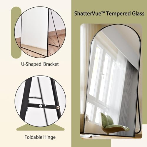 BEAUTYPEAK 65"x24" Arched Full Length Floor Mirror, Black D361