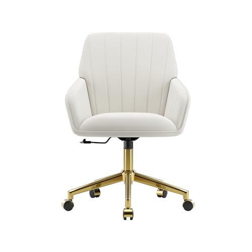 Velvet Home Office Chair with Gold Base, Swivel Desk Chair with Wheels (Cream) Z435471