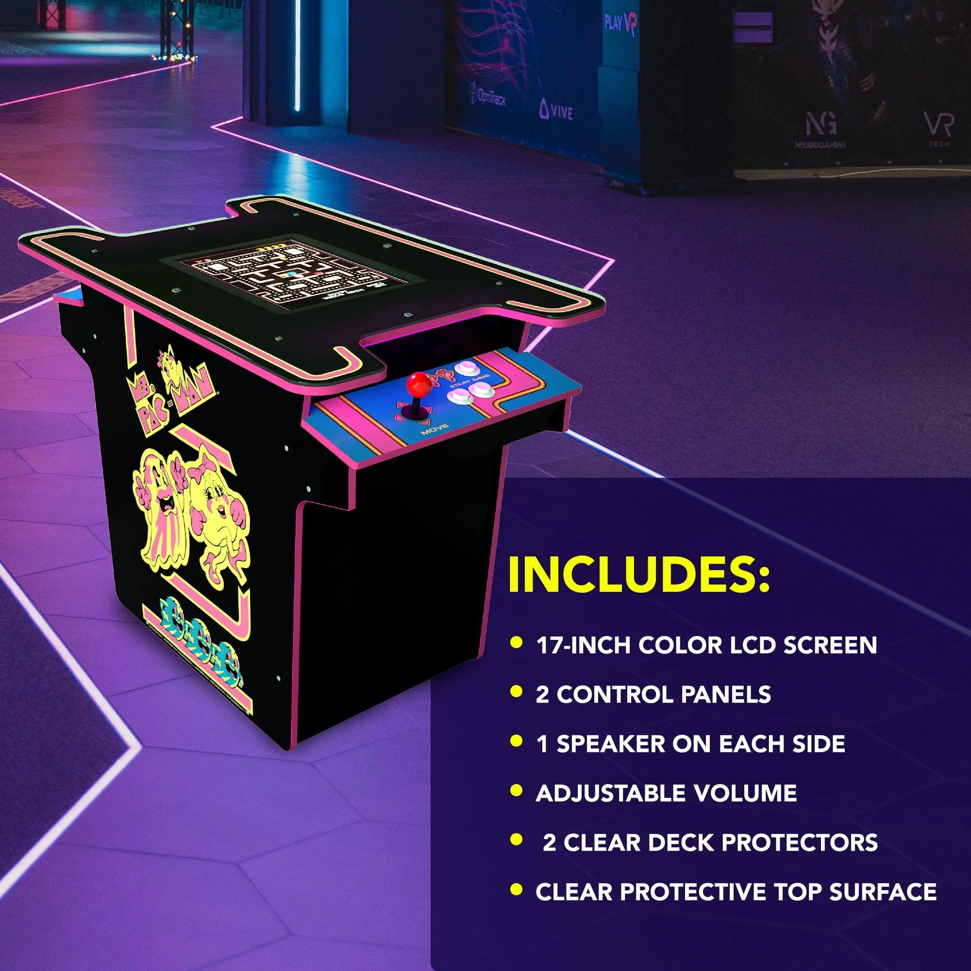Arcade1UP Ms. PAC-MAN Head-to-Head Arcade Table with 12 Games, Black L2069