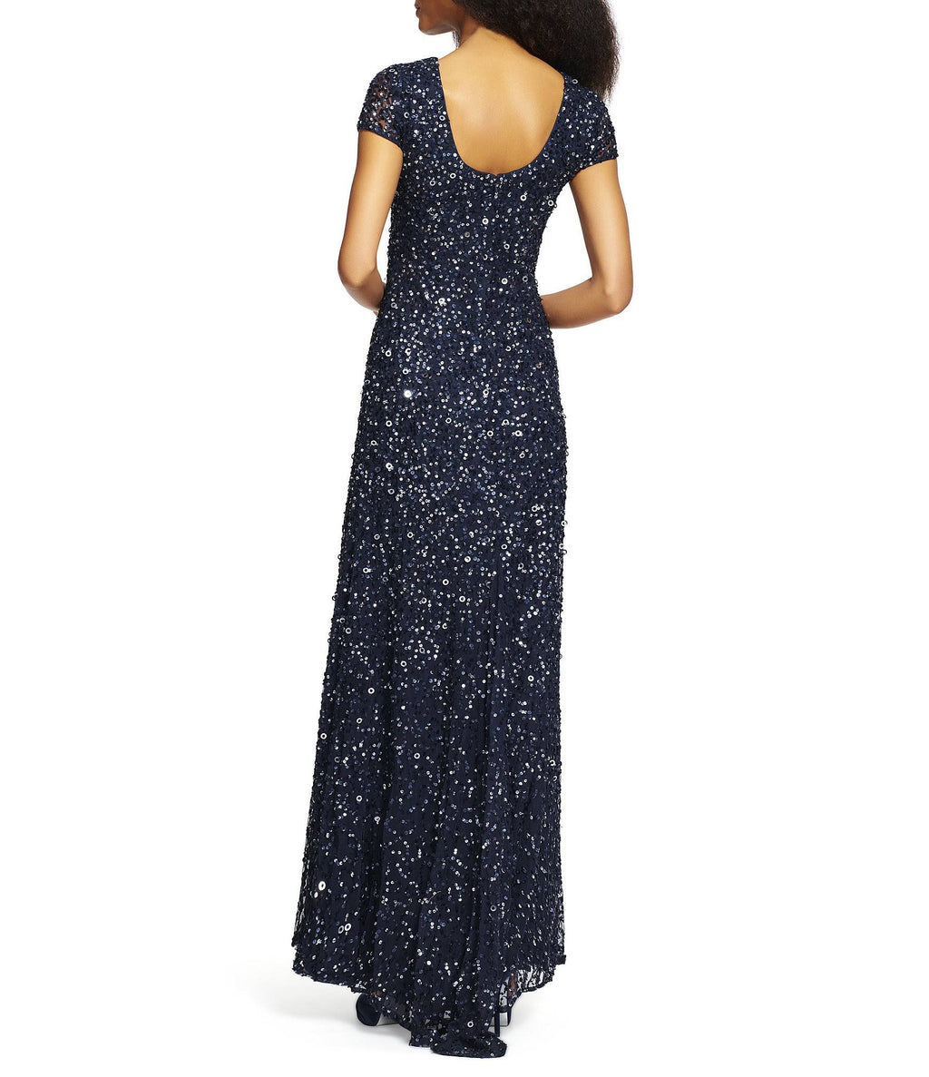Adrianna Papell Scoop Back Sequin Gown, Blush, Size 2 B249808
