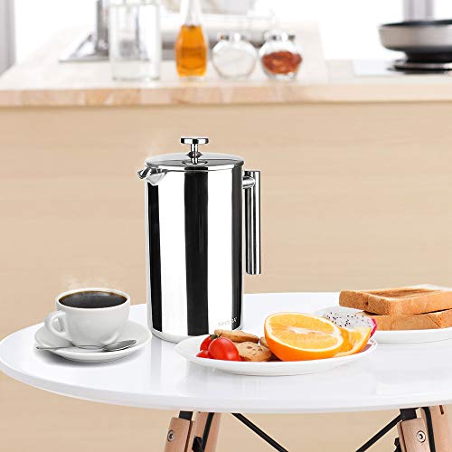Secura French Press Coffee Maker, 34oz Stainless Steel Insulated, Silver W447