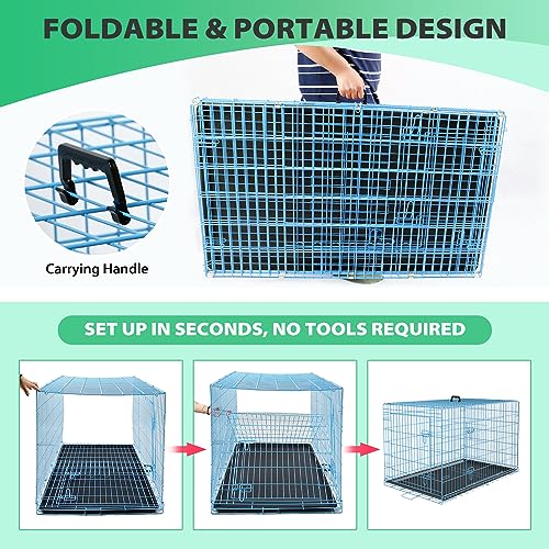 BestPet 42 Inch Folding Metal Wire Dog Crate with Double-Door and Removable Tray O49217