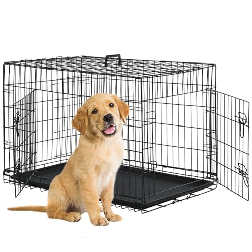 BestPet 42 Inch Folding Metal Wire Dog Crate with Double-Door and Removable Tray O49217