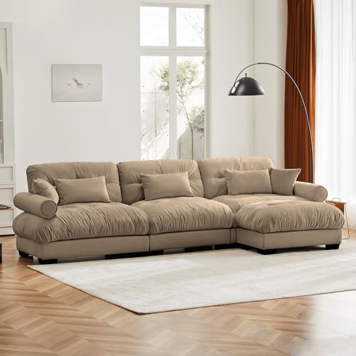 130" Modular Sectional Sofa with Movable Ottoman, Velvet Upholstered, Green Y4976